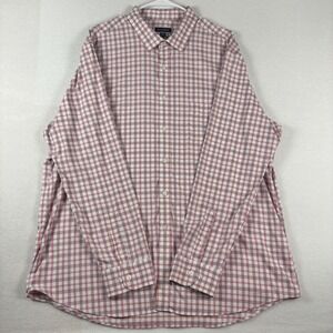 Club Room Mens XXL Red White Plaid Long Sleeve Button Down Shirt Stretch Pocket